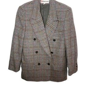 Vintage Peabody House Wool Blend Tweed Double-Breasted Oversized Blazer, Sz 7